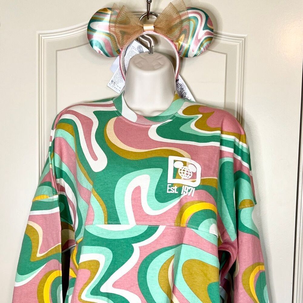 XS WDW SWIRL Spirit Jersey & Ears SET Adult Walt Disney World Spring AOP #1 NEW